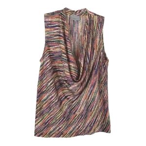 Classiques Entier Womens Draped Cowl Sleeveless Silk Top Blouse Multicolor XL
